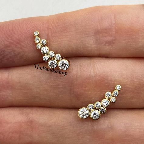 Bezel Set Proposal Earrings, Winged Diamond Cluster Earrings, Round Cut Moissanite Anniversary Earrings Gift, 14k Gold Ear Climber Earrings  ✹✹𝐖𝐞𝐥𝐜𝐨𝐦𝐞 𝐭𝐨 𝑻𝒉𝒆𝑩𝒂𝒏𝒅𝒔𝑺𝒉𝒐𝒑✹✹ ★ 𝑺𝒕𝒐𝒏𝒆𝒔 𝑫𝒆𝒕𝒂𝒊𝒍𝒔 ★ ● Stone Shape:- Round Cut ● Stone Type:- Simulated Diamond, Moissanite, Lab-Diamond & Natural Diamond ● Stone Size:- 3.50 mm & 3 mm & 2.50 mm  ● Color:- DEF ● Clarity: VVS-VS ● Cut Grade: Excellent ● Making Process: Handmade - Crafted by our experienced team ★ 𝑰𝒕𝒆𝒎 𝑫𝒆𝒕𝒂 Cluster Earrings Studs, Gold Ear Climbers, Ear Climber Earrings, Ear Climbers Earrings, Diamond Cluster Earrings, Ear Climber, Yellow Gold Earrings, Earrings Round, Climber Earrings