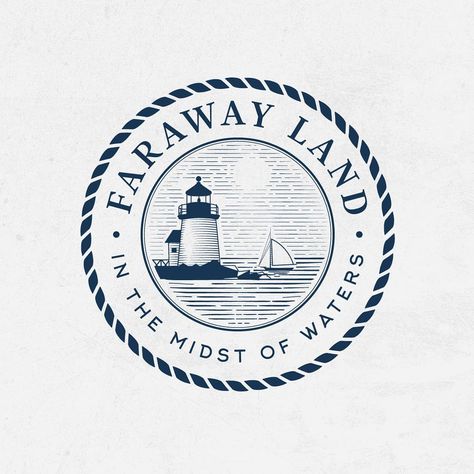 Need a logo like this? I can create for you :) Design for Faraway Land - luxury vacation themed clothing line with influence from Nantucket Island ⛵ in love with this emblem  .… Nautical Graphic Design, Lighthouse Logo, Bd Design, Pub Logo, Nautical Logo, Island Logo, Yacht Master, Nantucket Island, Marine Theme