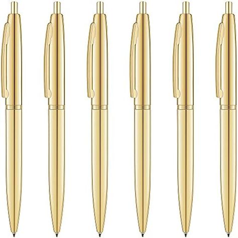 Unibene 6 Pack Gold Click Ballpoint Pens - Black ink Medium Point(1 mm), Metallic Retractable Pen Nice Gift for Business Office Students Teachers Wedding Christmas Nice Pens, Gold Office Supplies, Gold Office, Gold Pen, Personalised Pens, Gold Bodies, Student Office, Metal Pen, Best Pens