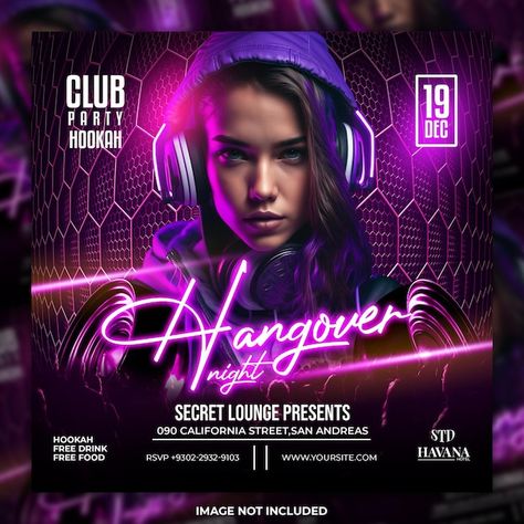 PSD night club party flyer social media ... | Premium Psd #Freepik #psd #nightclub #nightlife #concert #party-event Poster Cosmetic, Neon Club, Food Editorial, Flyers Ideas, Night Club Party Flyer, Club Party Flyer, Graphic Design Posters Layout, Photoshop Flyer, Nightlife Party