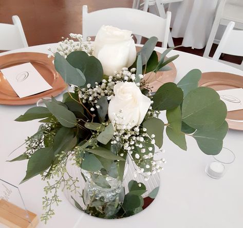 Eucalyptus Wedding Table Decor Flowers, White And Sage Centerpiece Wedding, Sage Green Flower Centerpieces, Centerpieces With Eucalyptus Leaves, Baby Shower Flower Centerpieces Eucalyptus, Sage Green Mason Jar Centerpieces, Bridal Shower Centerpieces Eucalyptus, Housewarming Party Table Set Up, Sage Green And White Wedding Table Decor