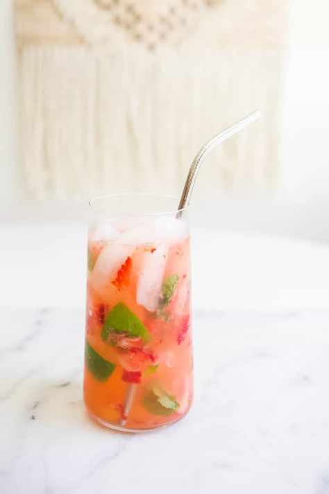 Try this refreshing and vibrant Strawberry Sparkling Water recipe with a delightful twist of mint, lime, and ginger. Create this infused water that will quench your thirst and invigorate your senses. Enjoy the natural sweetness of strawberries paired with the zing of lime and the subtle warmth of ginger. This flavored water is perfect for hot summer day. Flavored Sparkling Water Recipe, Sparkling Water Mocktail, Sparkling Water Recipes, Flavored Sparkling Water, Ginger Recipes, Water Recipes, Flavored Water, Infused Water, Sparkling Water