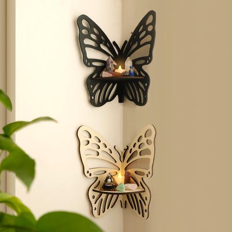 PRICES MAY VARY. 🌙 【Butterfly Wall Decor 】-- The corner shelf adopts a cute butterfly shape . sturdy, aesthetic, and durable . Unique Design Floating Corner Shelves ,While displaying items, it is also a good wall decoration 🌙【Easy to Assemble 】-- Each corner shelf is designed the hole in advance, just need to put the load -bearing panel into the hole, and fix the entire product on the wall with a screw，and perfectly adapt to a 90 -degree wall corner 🌕【Crystal Shelf Display】-- The corner wall Bathroom Decor Aesthetic, Crystal Shelf Display, Butterfly Decorations Bedroom, Shelf For Crystals, Wall Corner Shelf, Magic Decorations, Butterfly Bedroom, Home Bathroom Decor, Corner Storage Shelves