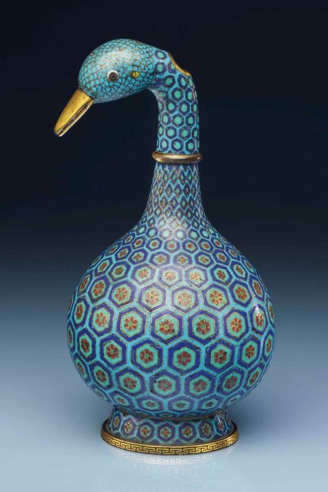 A RARE CLOISONNÉ ENAMEL 'DUCK- Large Vases Decor, Chinese Cloisonne, Chinese Porcelain Vase, Duck Head, Porcelain Lamp, Porcelain Jewelry, Chinese Ceramics, Cloisonne Enamel, Blue Vase