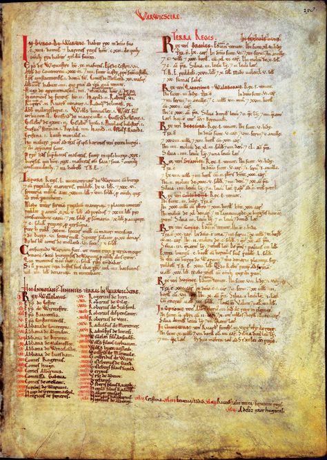 A page of the Domesday Book listing land holders in Warwickshire, 1044 History Mysteries, Doomsday Book, Historical Pics, History Questions, Domesday Book, Medieval Books, Genealogy Resources, Medieval Europe, English Royalty