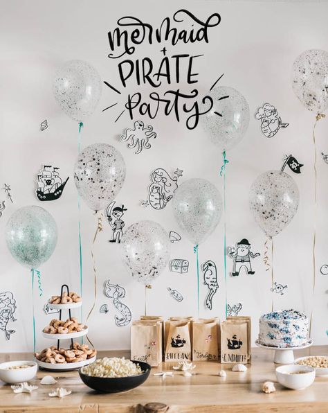 Mermaid And Pirates Birthday Party, Mermaids And Pirates Party, Pirate And Mermaid Birthday Party, Pirates And Mermaids Birthday Party, Mermaid And Pirate Birthday Party, Pirates And Mermaids, Mermaids Birthday Party, Mermaid Illustrations, Pirate Mermaid