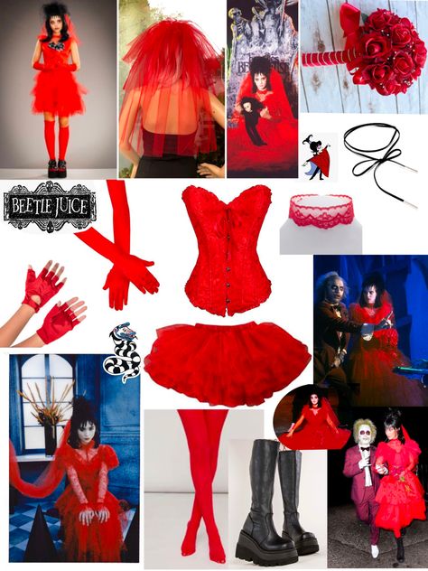 Lydia Dress Beetlejuice, Beetlejuice Rave Outfit, Lydia Diy Costume, Bride Of Beetlejuice Costume, Lydia Deetz Red Wedding Dress, Lydia Red Dress Beetlejuice, Diy Lydia Deetz Costume Red, Lidia Deetz Costume Diy, Beetle Juice Wedding Costume