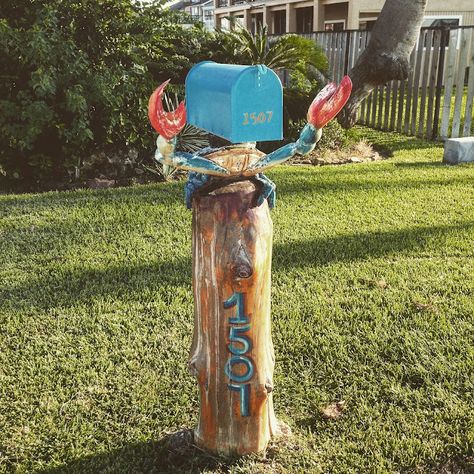 Whimsical Mailboxes of Tiki Island, Texas Nautical Mailbox Ideas, Nautical Mailbox, Coastal Mailbox, Mailbox Stand, Winter Fonts, Classy Invitations, Christmas Fonts Free, Wayfinding Signs, Nautical Wreath