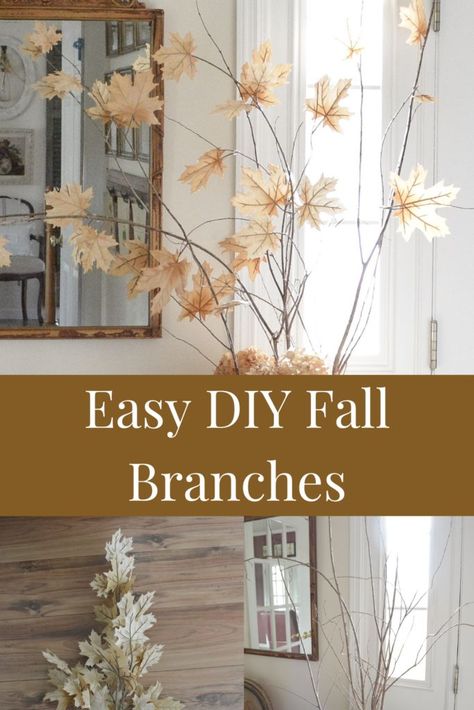 Diy Fall Branches, Fall Branches Decor, Diy Faux Fall Tree, Diy Tree Branch Decor, Faux Fall Tree, Tree Branch Decor Diy, Fall Garland Diy, Diy Fall Garland, Fall Branches