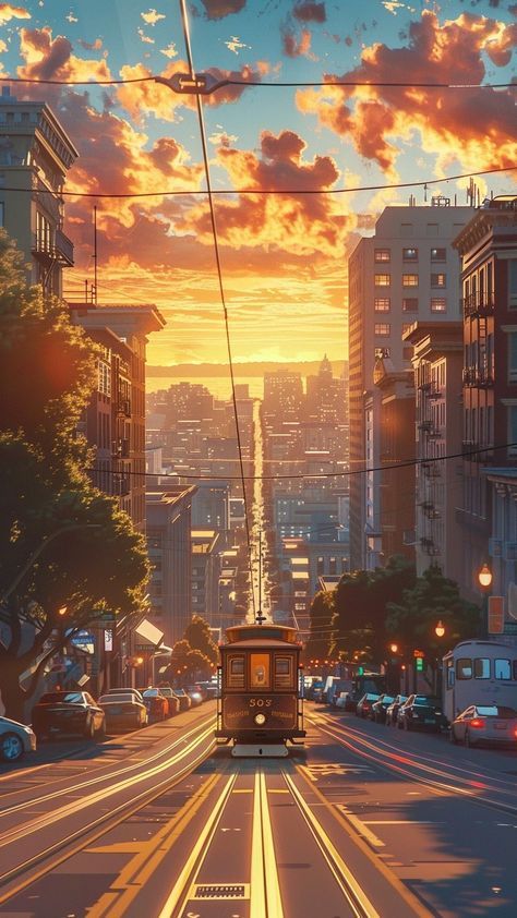 Animated City Wallpaper, Wqhd Wallpapers, Animated City, Sun Set View, City Animation, Tokyo Wallpaper, San Francisco Aesthetic, San Francisco Sunset, San Francisco Wallpaper