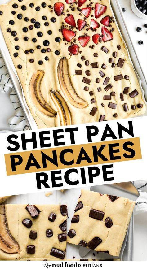 When you’re short on time, but want a stack of pancakes for breakfast, try this Sheet Pan Pancakes Recipe. Easily bake the entire batch of pancakes in the oven, cut into squares and enjoy. Made with less than 10 ingredients, these gluten-free sheet pan pancakes when served with your toppings of choice will become your go-to for busy weekdays and laid back weekends alike. Kodiak Sheet Pan Protein Pancakes, Sheetpan Pancakes Protein, Dietitian Recipes, Freeze Pancakes, Clean Breakfast, Healthy Breakfast Muffins, Pancake Stack, Healthy Breakfast Recipes Easy, Homemade Muffins