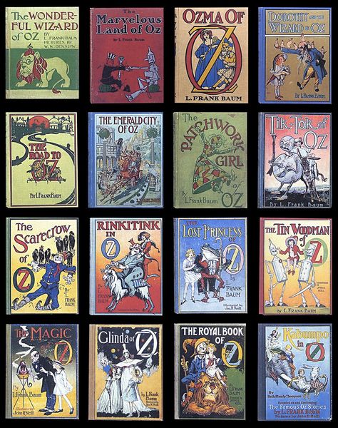 Some book covers by Denislow and John R. Neill, illustrators for the Wizard of Oz — The first 16 books in order, the last two written by RP Thompson. Magic Of Oz, Oz Series, Wizard Of Oz Book, Arts Project, Big Books, Classic Childrens Books, Golden Books, Land Of Oz, The Wonderful Wizard Of Oz