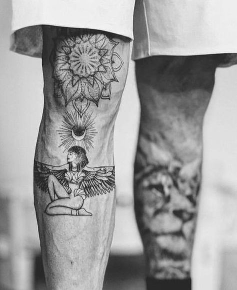 Leg Tattoos For Men, Tattoos For Men And Women, Inspiration Tattoos, Egyptian Tattoo, Leg Tattoo Men, Leg Tattoos Women, Tiny Tattoo, Mermaid Tattoos, Knee Tattoo