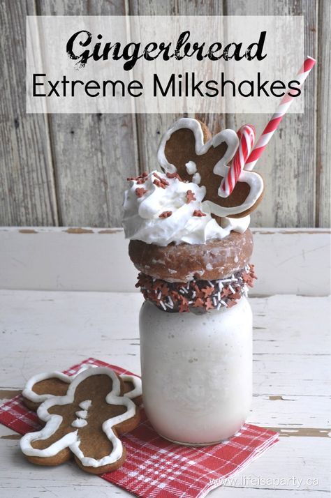 Gingerbread Extreme Milkshakes are the perfect sweet treat for the holidays. Whip up a batch of gingerbread syrup and make these amazing shakes. Milk Shake Recipes, Extreme Milkshakes, Monster Shakes, Milkshake Ideas, Crazy Shakes, Coconut Milkshake, Ginger Ice Cream, Gingerbread Syrup, Soda Floats