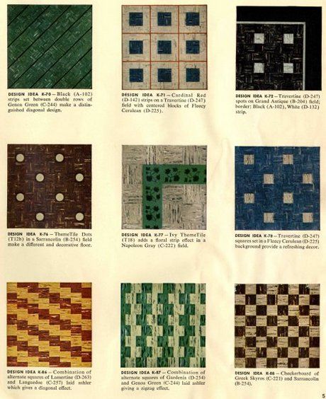 30 authentic 1950s vinyl floor tile patterns -- a catalog of fun and exciting patterns perfect for basement rec rooms inspired by the 1950s. 1950s Tile, Retro Vinyl Flooring, Tile Layout Patterns, Vct Flooring, Diy Floors, Vct Tile, Corner Pattern, Rose Kitchen, Floor Inspiration