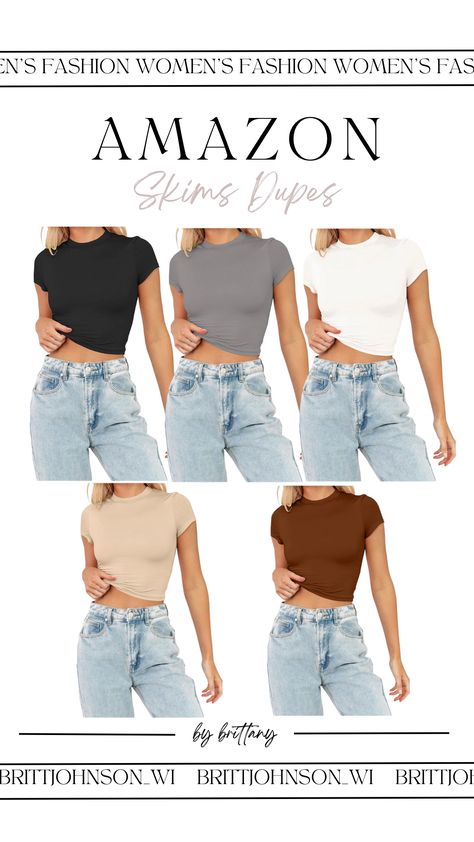 Womens Summer Shorts, Amazon Clothes, Crop Top Casual, Cute Crop Tops, Smile More, Nyc Fashion, Tees For Women, Basic Outfits, Favorite Products