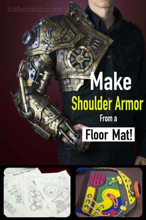 Make your next steampunk costume out of EVA Foam! This shoulder armor tutorial, combined with the templates will help you create an amazing cosplay that looks like you just came off a movie set. Even if you are not into steampunk, the base armor pattern provides an excellent starting point for other costume ideas as well. Foam Armor Templates, Steampunk Costume Ideas, Steampunk Diy Costume, Eva Foam Armor, Armor Tutorial, Foam Costume, Foam Armor, Mode Steampunk, Steampunk Crafts