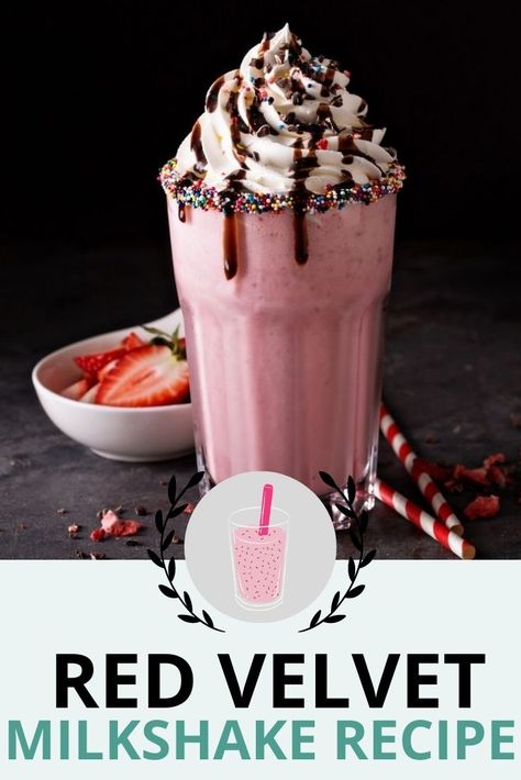 Red Velvet Milkshake Recipe - Recipe Marker Cherry Milkshake Recipe, Red Velvet Milkshake Recipe, Red Velvet Protein Shake, Strawberry Chocolate Milkshake, Red Velvet Milkshake, Easy Strawberry Milkshake, Baileys Drinks, Milkshake Recipe, Baking Stuff