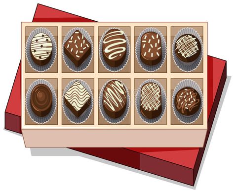 Photo about Box of chocolate with red lid illustration. Illustration of graphic, chocolate, clipart - 91475974 Chocolate Clipart, Chocolate Drawing, Candy Pictures, Box Vector, Chocolate Card, Glitter Slime, Chocolate Day, Chocolate Decorations, Basket Design