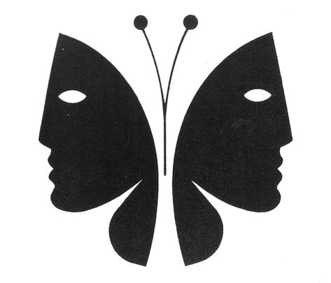 Profile butterfly. Image Illusion, Arte Jazz, Notan Art, Negative Space Art, 카드 디자인, Butterfly Drawing, Illusion Art, Silhouette Art, Negative Space