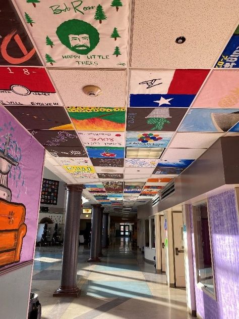 Ceiling Tiles Ideas Painting, Ceiling Tiles Art, School Bucket List, Ceiling Tiles Painted, Tiles Painting, Portfolio Shoot, Tiles Art, School Wall Art, Ap Studio Art