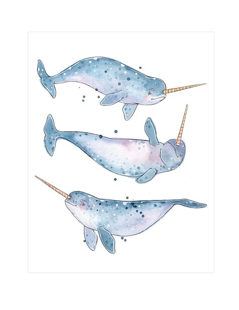 Poster: The Narwhals Trio. Originally done in watercolor and ink pen, this poster is a digital reproduction printed on quality cardboard. 11 x 14 inches format. Available in 8.5 x 11 inches format right here : https://www.etsy.com/ca-fr/listing/992588353/affiche-le-trio-de-narvals-o?ref=shop_home_active_3&frs=1 Sent signed and carefully packaged with rigid cardboard for protection. If you would like an option other than standard mail, please write to me. * Colors may differ slightly on screen. Narwal Illustration, Cute Narwhal Drawing, Watercolor Narwhal, Watercolour Narwhal, Narwhal Drawing, Narwhal Wallpaper, Narwhal Illustration, Elephant Paintings, Narwhal Art