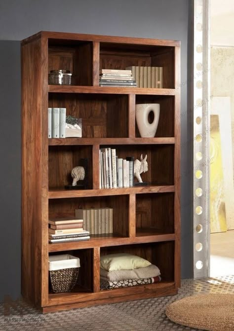 Crate Bookshelf, Rustic Bookcase, Bookcase Diy, Bookcase Design, Wood Bookshelves, Regal Design, Modern Bookcase, Home Library Design, Bookshelf Design