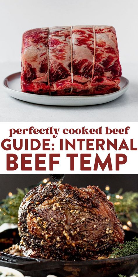 The very best way to cook your beef to proper degree of doneness is by using the internal temperature as a guide to capture the cooked beef temperature. This post will explain each type of beef, varying temperatures of doneness and the best tools to use! Steak, ground beef, or roast. Plus, beef recipes! Beef Temperature Guide, Roast Beef Temperature Chart, Steak Temperature Chart, Meat Temperature Chart, Meat Temperature Guide, Steak Temperature, Rare Roast Beef, Teriyaki Burgers, Rolled Roast