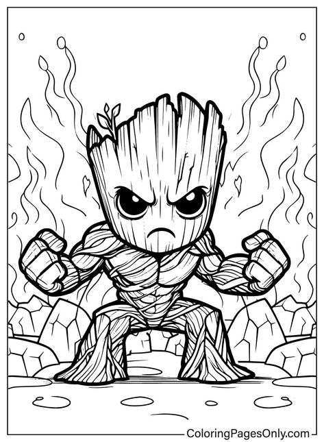 Groot Angry Coloring Page - Free Printable Co Marvel Coloring Pages Free Printable, Groot Coloring Pages, Marvel Coloring Pages, Hulk Coloring Pages, Pikachu Coloring Page, Student Crafts, Avengers Drawings, Avengers Coloring Pages, Avengers Coloring