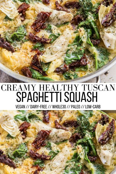 Spaghetti Squash With Sun Dried Tomatoes, Tuscan Spaghetti Squash, Spaghetti Squash Paleo, Tuscan Spaghetti, Spaghetti Squash Recipes Vegan, Vegan Spaghetti Squash, Spaghetti Squash Recipes Healthy, Spaghetti Squash Recipes Easy, Dinner Paleo