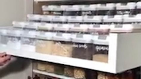 Woman converts an IKEA wardrobe into a VERY well organised pantry Ikea Pax For Pantry, Pax Pantry, Pantry Ikea, Ikea Kitchen Pantry, Ikea Pantry Organization, Organised Pantry, Ikea Pantry, White Cupboard, Pantry Baskets