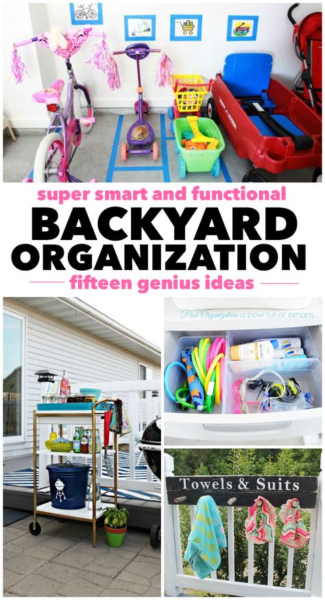 15 Genius Backyard Organization & Outdoor Toy Storage Solutions | Kids Activities Blog Backyard Organization, Pool Organization, Outdoor Toy Storage, Backyard Toys, Outdoor Organization, I Heart Organizing, Sports Ideas, Toy Storage Solutions, Baby Toys Diy