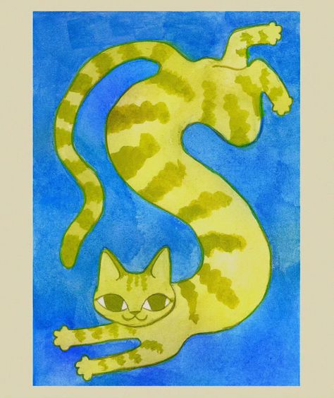 Kelly Pringle, Cat Watercolor Paintings, Simple Cat Painting, Painting Postcards, Guache Illustration, Cat Illustration Art, Colorful Cat Art, Postcard Watercolor, Watercolor Postcards