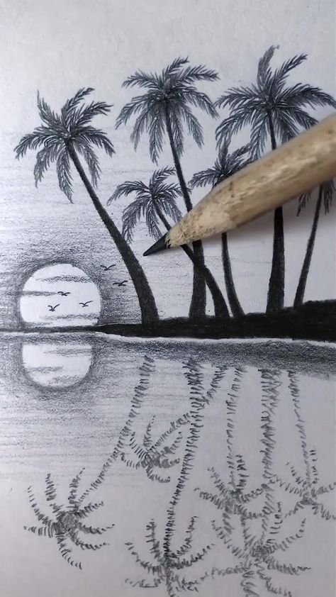 Sunrise Drawing, Landscape Drawing Tutorial, Sunset Drawing, Colorful Art Projects, Easy Scenery Drawing, Pencil Sketches Easy, Art Scenery, Landscape Pencil Drawings, Us Drawing