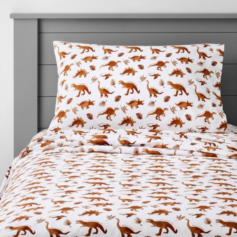 Twin Dinosaur Cotton Kids' Sheet Set Watercolor Brown - Pillowfort™ | Target Dinosaur Sheets, Cute Bed Sets, Dinosaur Bedding, Kids Sheet Sets, Brown Watercolor, Dinosaur Bedroom, Dino Print, Kids Sheets, Dinosaur Room