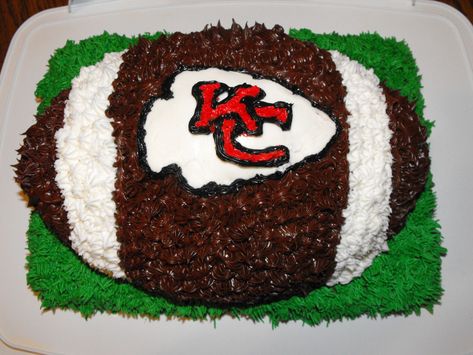 Kansas City Chiefs Football Cake Chiefs Football Cake, Duncan Hines Cake, Football Birthday Cake, Prize Ideas, Kc Chiefs Football, Football Birthday Party, Cake Decorating With Fondant, Football Cake, Kansas City Chiefs Football