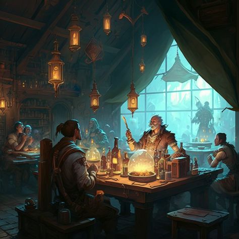 Japanese Tavern Art, Fantasy Inn Concept Art, Medieval Sketches, Fantasy Tavern Art, Fantasy Tavern Aesthetic, Pirate Restaurant, Tavern Aesthetic, Fantasy Bar, Tavern Art