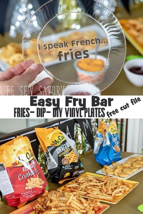 Game Day Fry Bar Ideas with dips and diy french fry plates free cut file from Life Sew Savory #MyMcCainPotatoes #Ad #McCainPotatoes @Walmart Fries Bar Ideas, French Fry Bar Ideas, Fry Bar Ideas, French Fry Bar, Fry Bar, Potato Bar, Football Crafts, Food Bars, French Fry