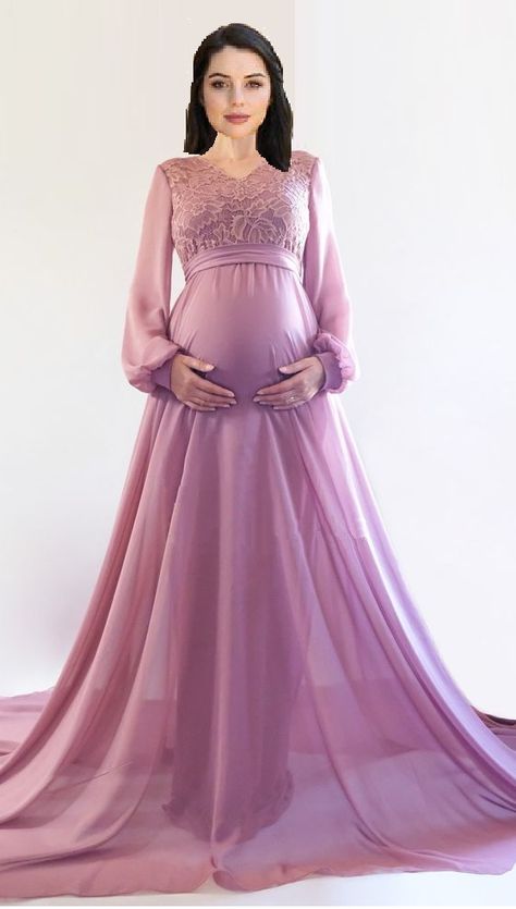 Tall Maternity Clothes, Chiffon Maternity Gown, Maxi Dress Outfit Summer, Vestidos Para Baby Shower, Chiffon Maternity Dress, Baju Kahwin, Casual Maternity Dress, Maternity Dresses For Baby Shower, Dresses For Pregnant Women