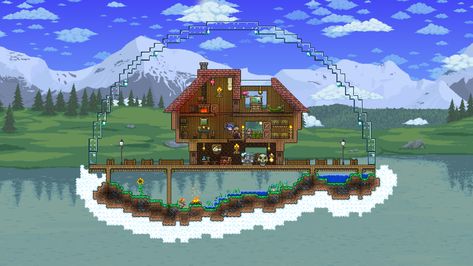 Terraria House Ideas, Sky Island, Sky House, Island House, Terraria, Floating House, Terrarium, Floating, Building