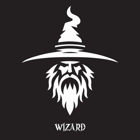 Wizard logo template | Premium Vector #Freepik #vector Simple Wizard Tattoo, Wizard Symbols Dnd, Cool Wizard Art, Wizard Tatoos, Wizard Icon, Male Logo, Wizard Logo, Wizard Drawings, Wizards Logo