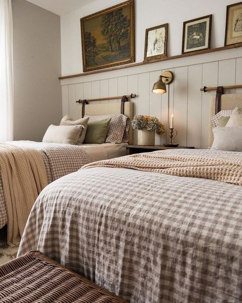 Linen Gingham Bedding, Gingham Bed Linen, Gingham Bedding Beige, Retro Plaid Bedding, Brown Gingham Bedding, Bedroom Vibes, Cottage, Collage, Bedroom