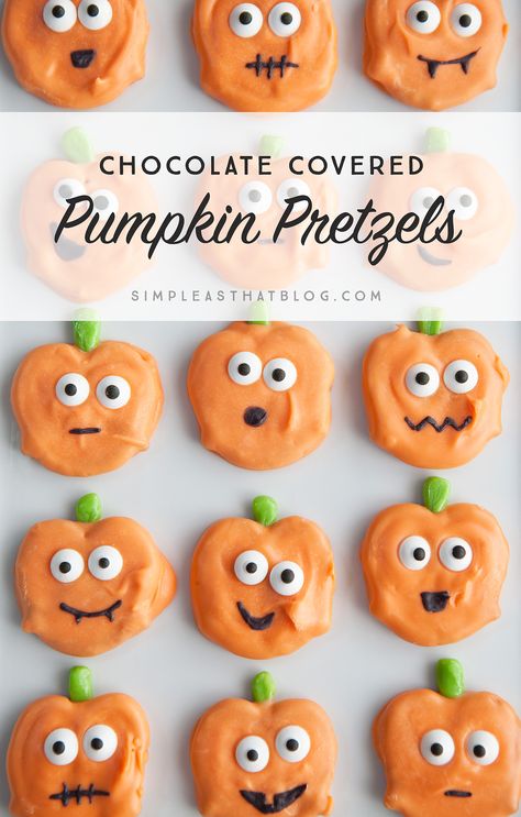 Cute, yummy and a fun treat to make with the kids, these Decorated Desserts, Pumpkin Pretzels, Pasteles Halloween, Pretzel Treats, Kid Lunches, Spooky Halloween Treats, Monster Ideas, Candy Ideas, Hallowen Ideas