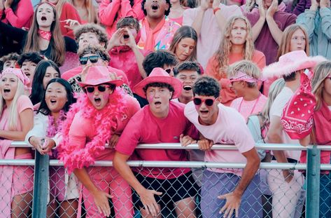 Student section / football themes / high school football / fnl / barbie theme / pink out Barbie Football Theme, Football Themes High School, Pink Out Student Section, School Spirit Face Paint, Highschool Senior, Student Section, School Spirit Days, Spirit Day, Theme Pink