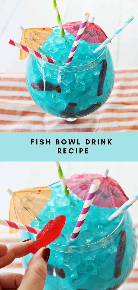 Fishbowl Cocktail - A Beautiful Mess Fish Bowl Drink, Fishbowl Cocktail, Fishbowl Drink, Bowl Cocktails, Coctails Recipes, Batch Cocktails, A Beautiful Mess, Mixed Drinks Recipes, Drink Recipe