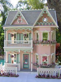 Dollhouses by Robin Carey: The Princess Anne Victorian Dollhouse, Victorian Dolls, Barbie House, Miniature Houses, Pink Houses, Princess Anne, Miniature House, Beanie Babies, Fairy Houses