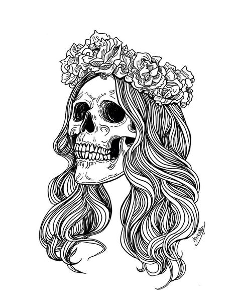 Flower Crown Tattoo, Skull With Flower Crown, Flower Crown Art, Skull Tattoo Flowers, Crown Drawing, Crown Art, Sugar Skull Tattoos, Crown Print, Skulls Drawing