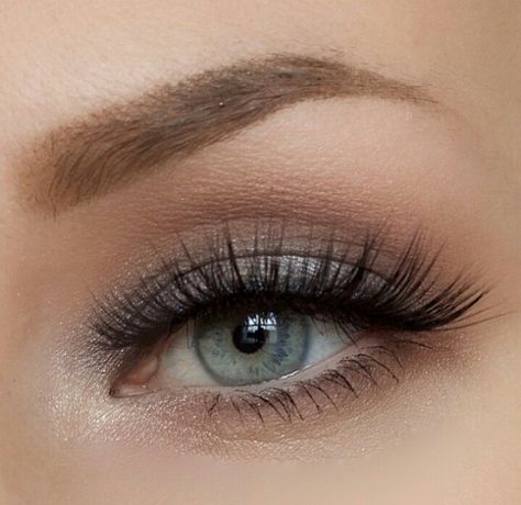 Nudes for green, grey eyes.. Wedding Makeup Grey Eyeshadow, Wedding Makeup Gray Eyes, Simple Grey Eyeshadow Looks, Gray Eyeshadow Looks, Pale Skin Eye Makeup, Silver Eyeshadow Looks, Brown Hair And Grey Eyes, Silver Smoky Eye, Simple Prom Makeup