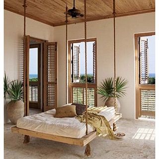 Swing Beds Online Nautical's Twin Swing Bed in Beach Style with a Twin Size Mattress Suspended Bed, Porch Bed, Swing Bed, Sleeping Porch, Hiasan Bilik Tidur, Hanging Beds, Built In Bed, Hanging Bed, Floating Bed