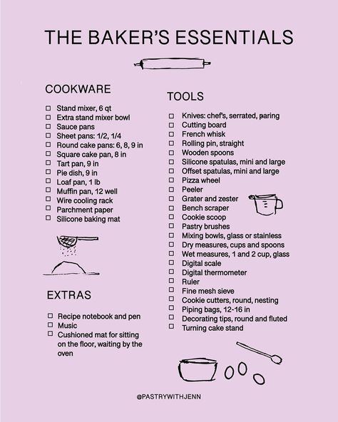 Baking Buissnes, Baking Ingredients List, Baking Tools Organization, Baking Knowledge, Cake Business Plan, Baking Essentials Tools, Strawberry Social, Culinary Basics, Gourmet Fudge